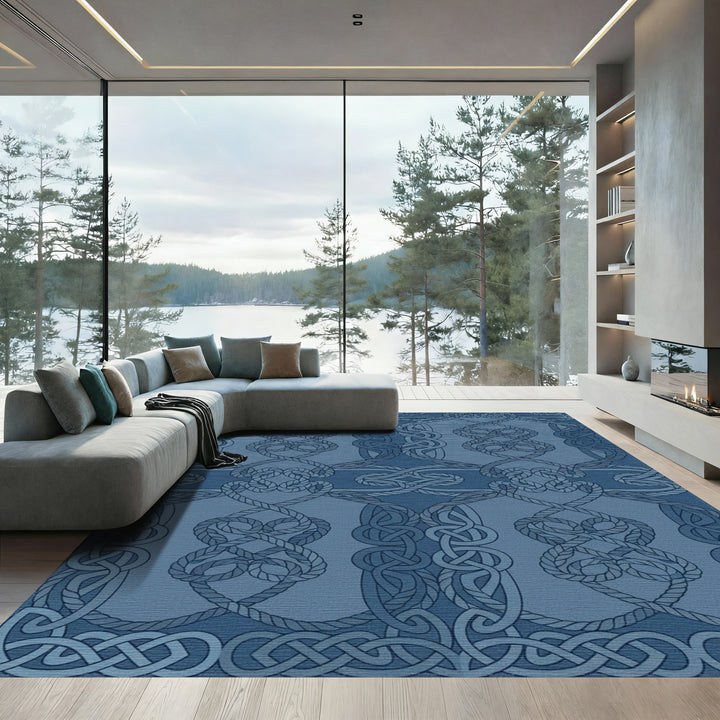Nautical Rope Intertwined Geometric Blue Rug