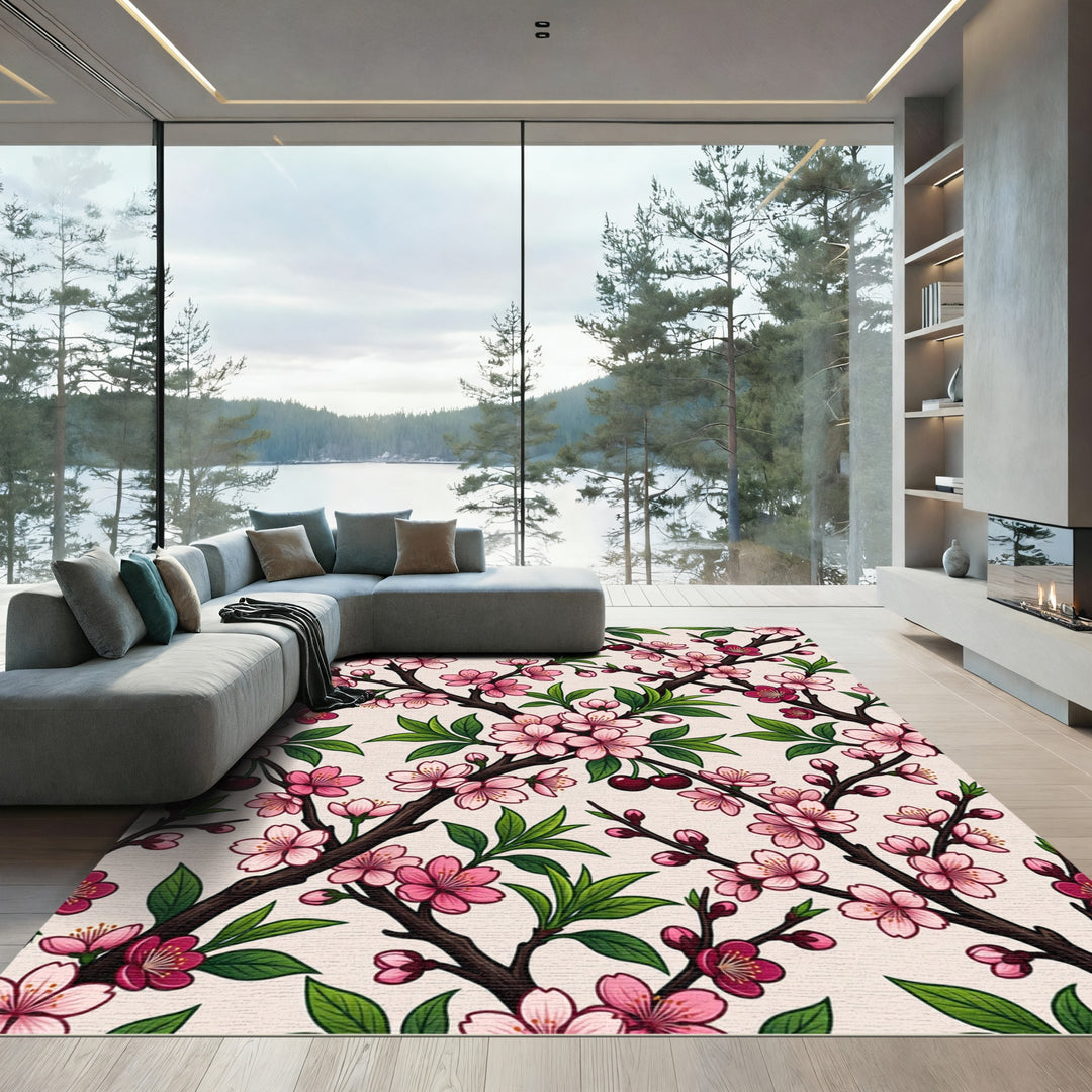 Pink Cherry Blossoms Branches Rug