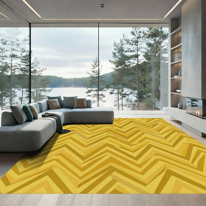 Golden Mustard Chevron Stripes Rug