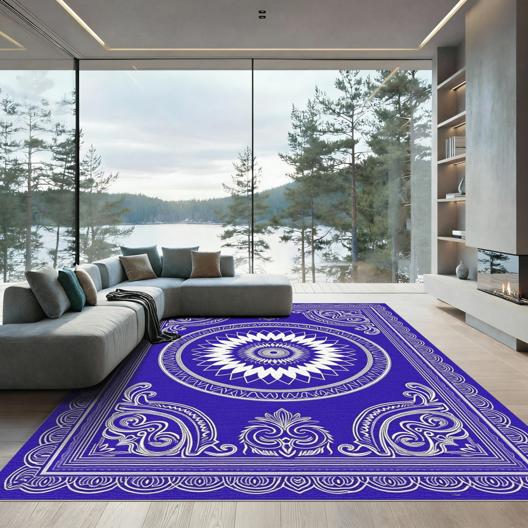 Royal Blue Floral Medallion Intricate Rug