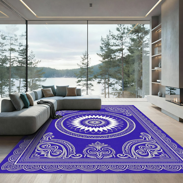 Royal Blue Floral Medallion Intricate Rug