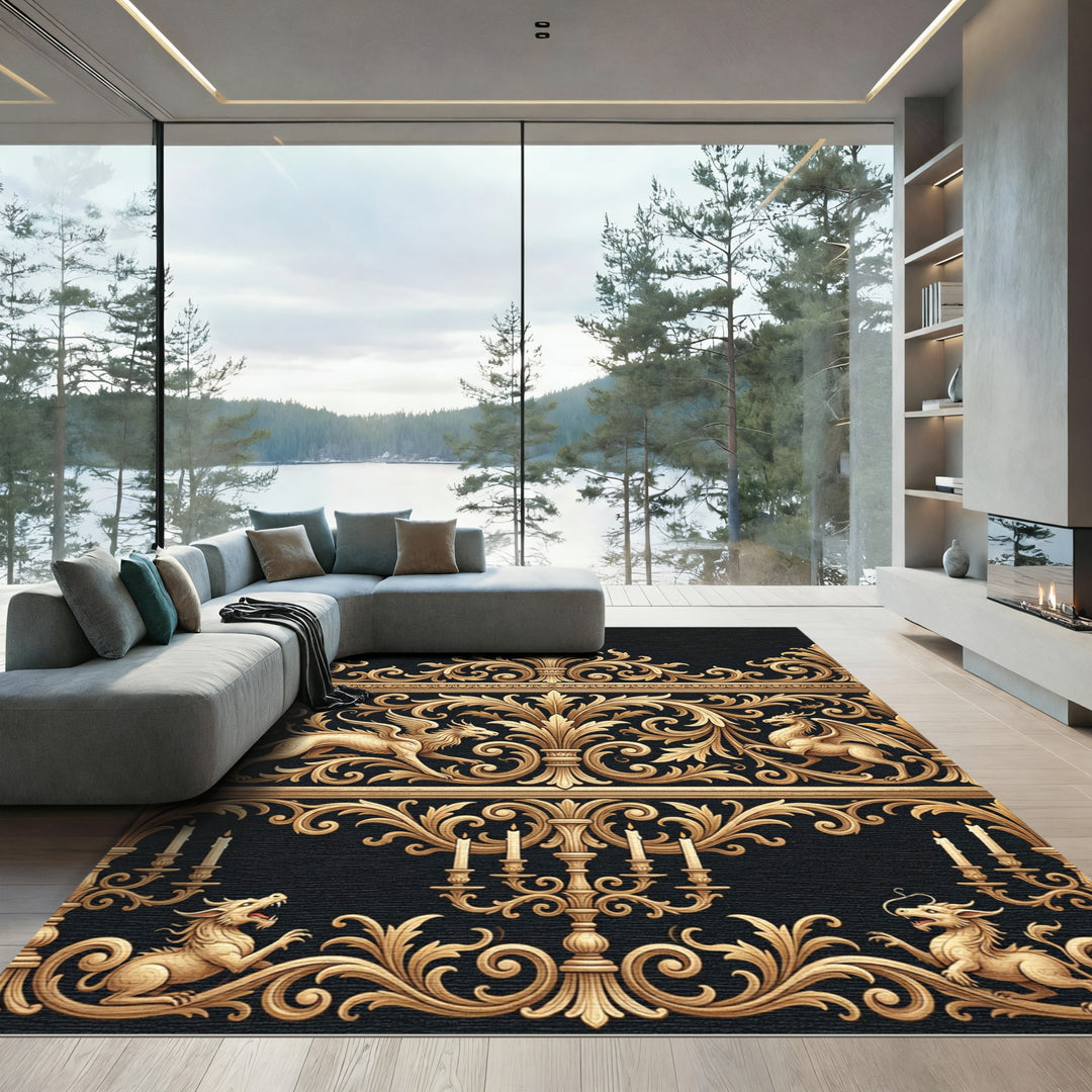 Gold Mythical Beasts Candelabra Filigree Rug