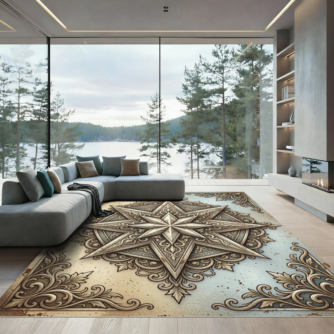 Ornate Silver Starburst Vintage Rug