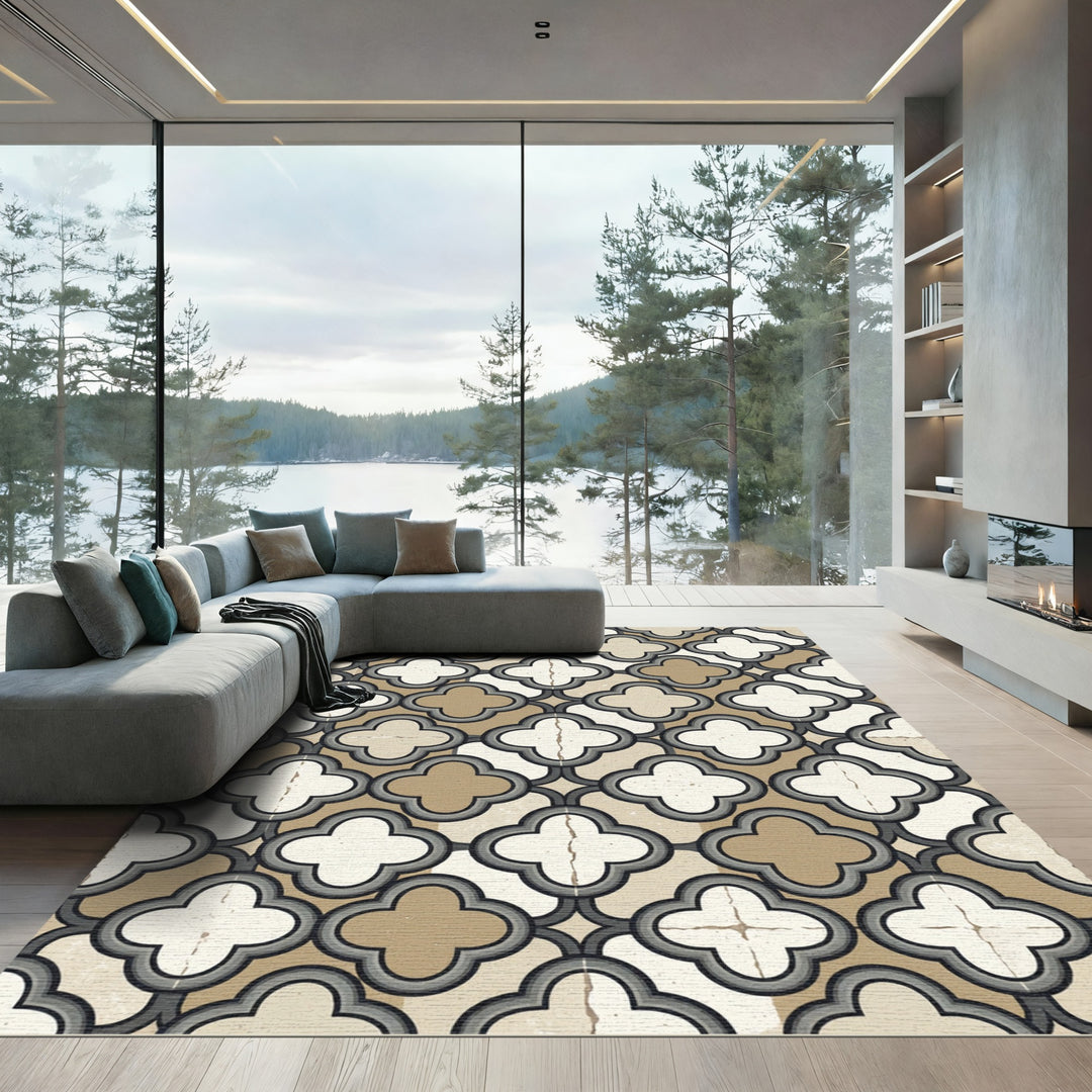 Earthy Quatrefoil Geometric Tile Rug