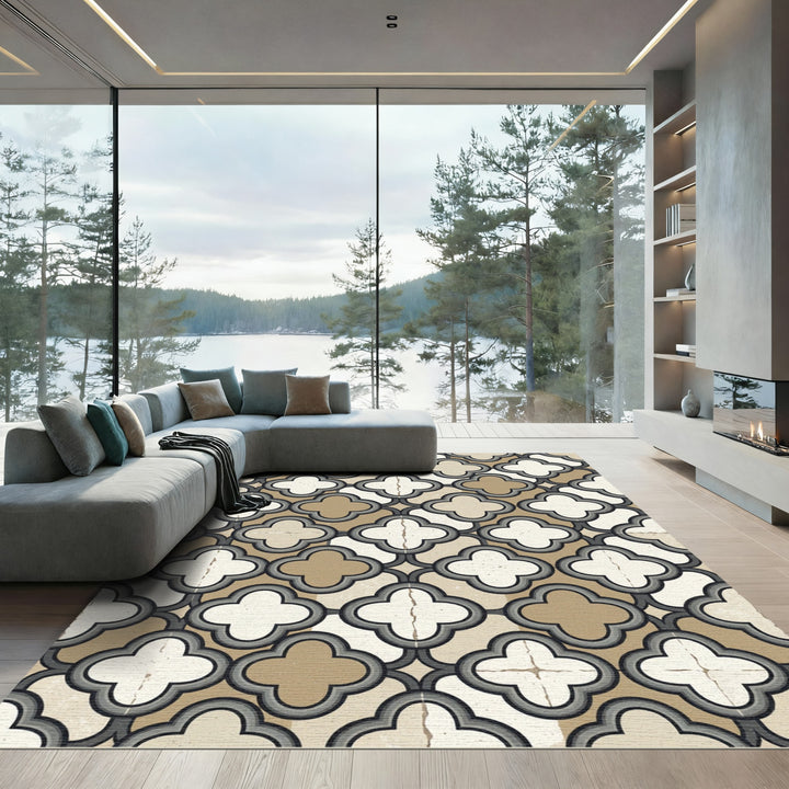 Earthy Quatrefoil Geometric Tile Rug