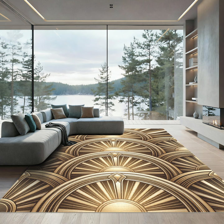 Art Deco Sunburst Golden Fan Rug