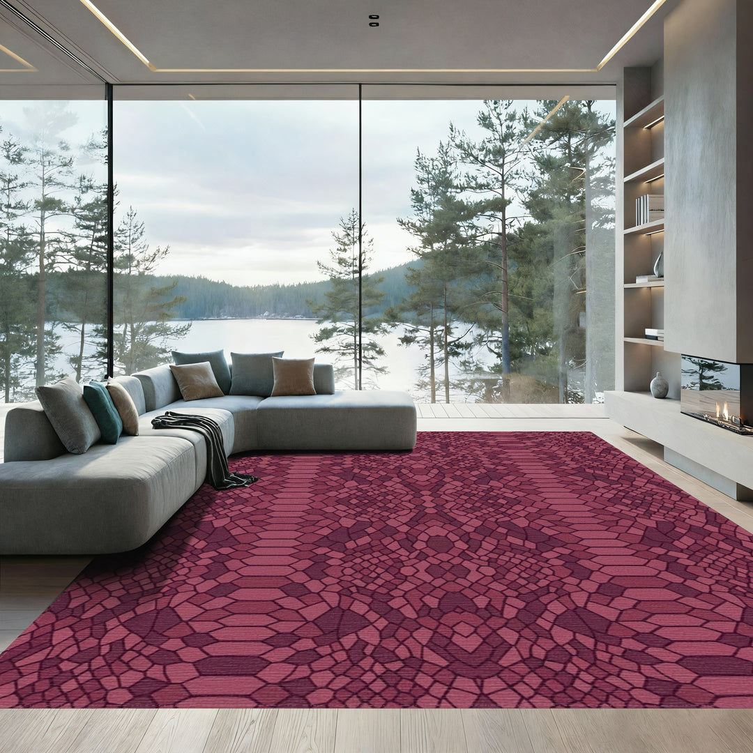 Deep Burgundy Snake Skin Texture Rug