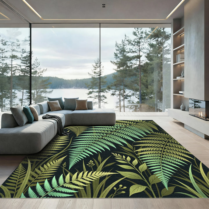 Emerald Fern Leaf Forest Rug