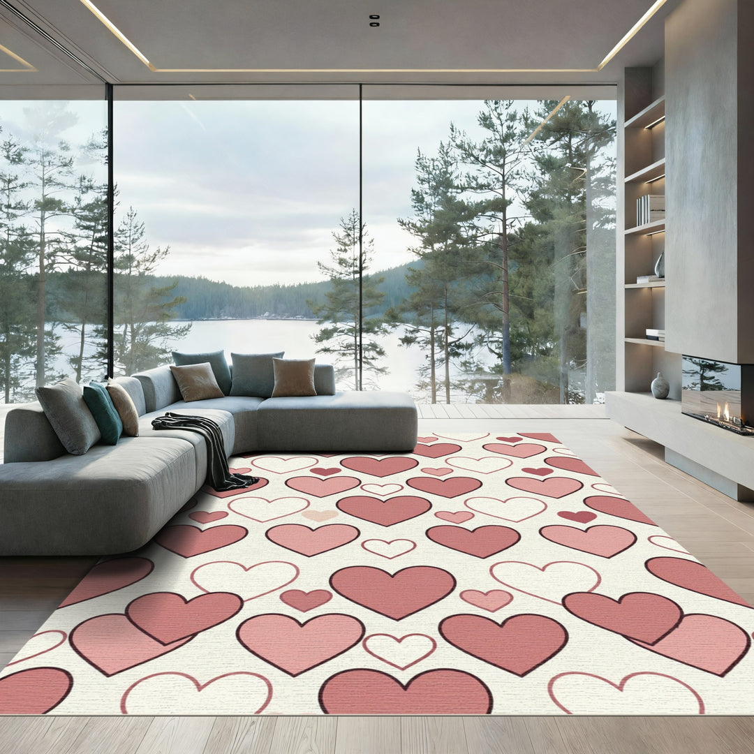 Romantic Pink Hearts All Over Rug