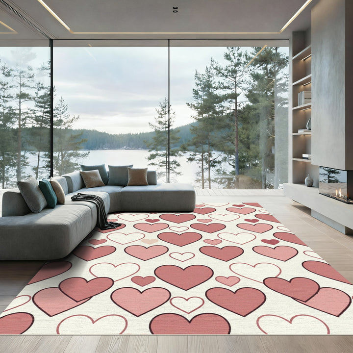Romantic Pink Hearts All Over Rug
