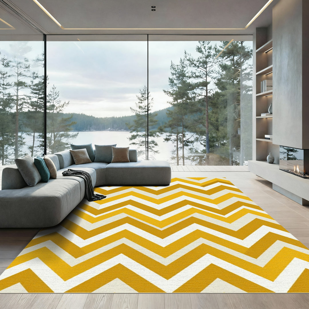 Golden Yellow Chevron Zigzag Accent Rug