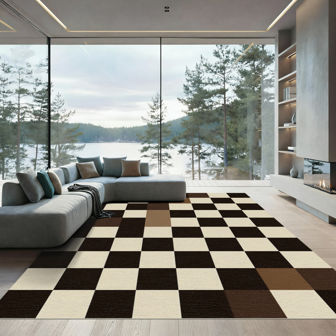 Checkerboard Brown Beige Squares Rug