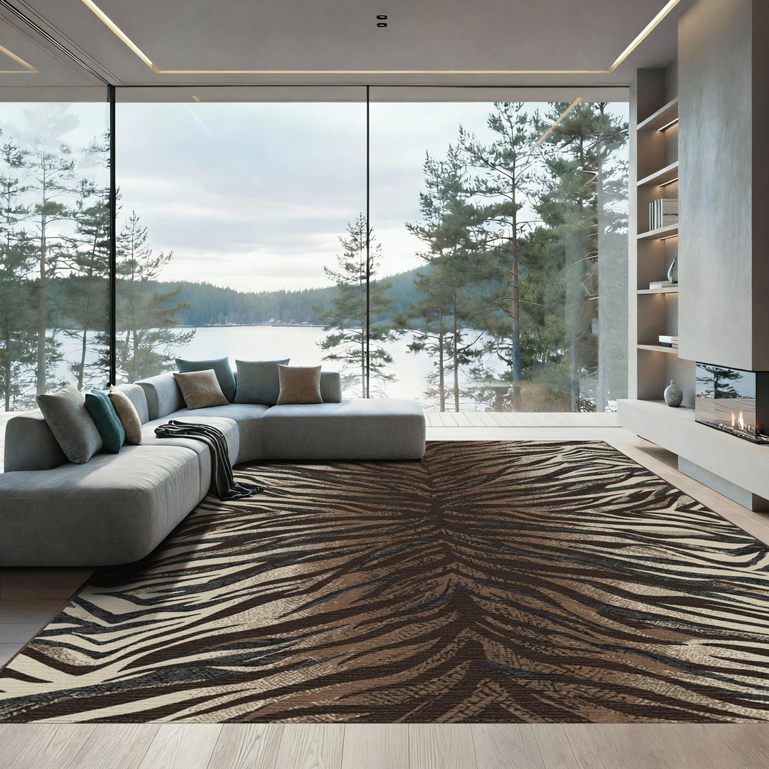 Brown Tiger Stripe Animal Print Rug