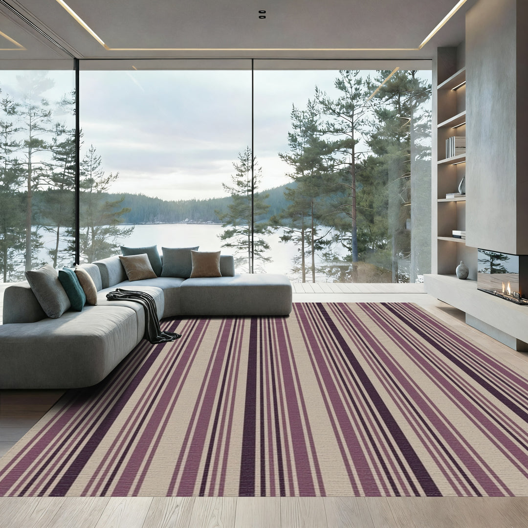 Subtle Plum And Taupe Stripes Rug