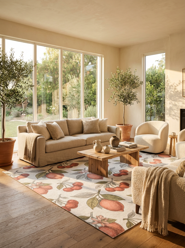 Orange Citrus Cherry Blossom Branch Rug