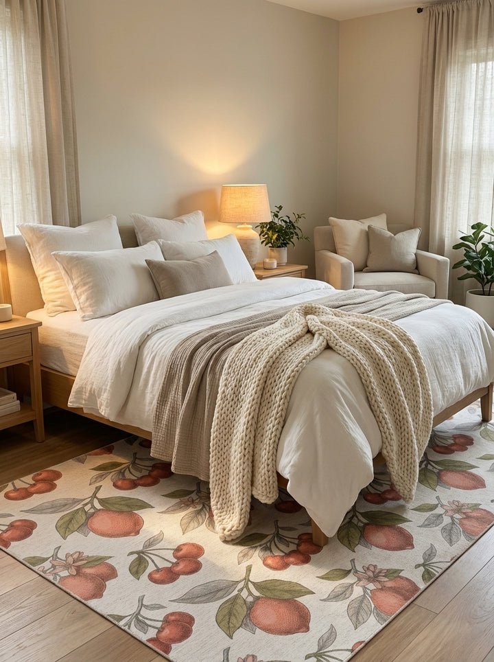 Orange Citrus Cherry Blossom Branch Rug