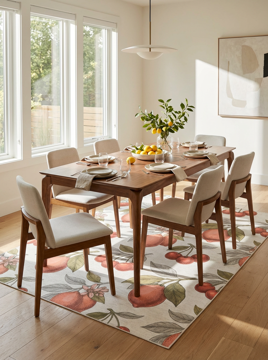 Orange Citrus Cherry Blossom Branch Rug