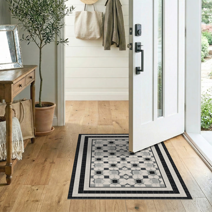 Black and White Black White Geometric Octagon Area Rug