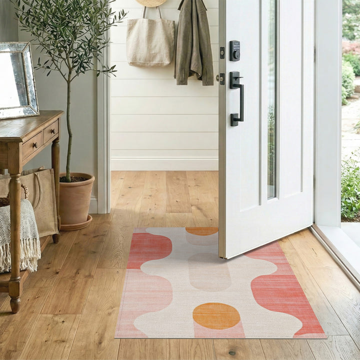 Pink Geometric Wave Geometric Modern Area Rug