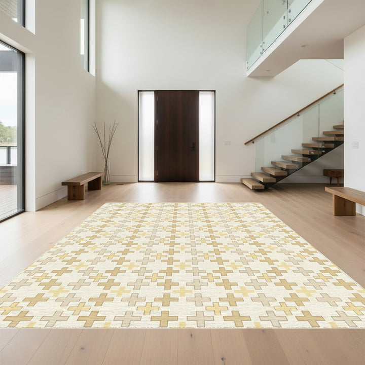 Pale Yellow Cross Stitch Grid Rug