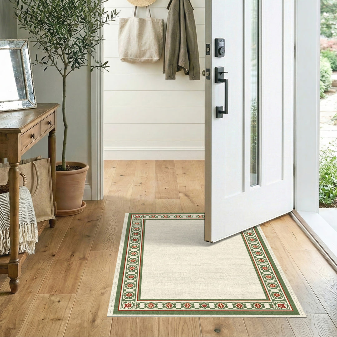 Green Floral Vintage Border Area Rug