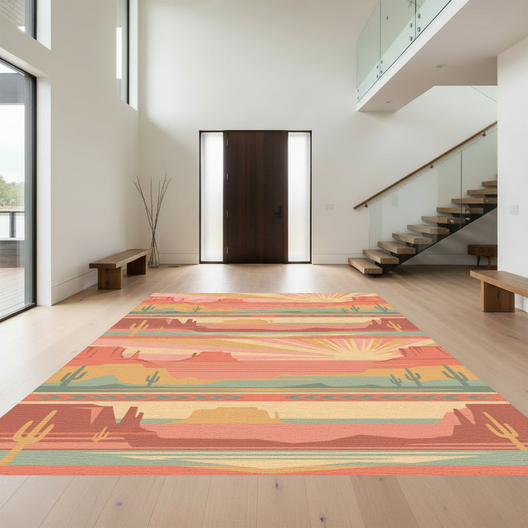 Desert Sunrise Mesa Cactus Stripe Rug