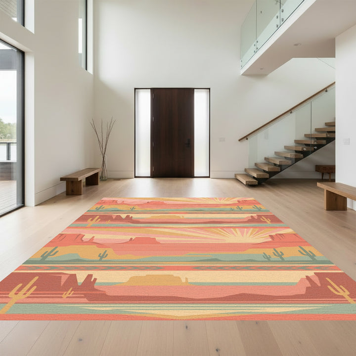 Desert Sunrise Mesa Cactus Stripe Rug