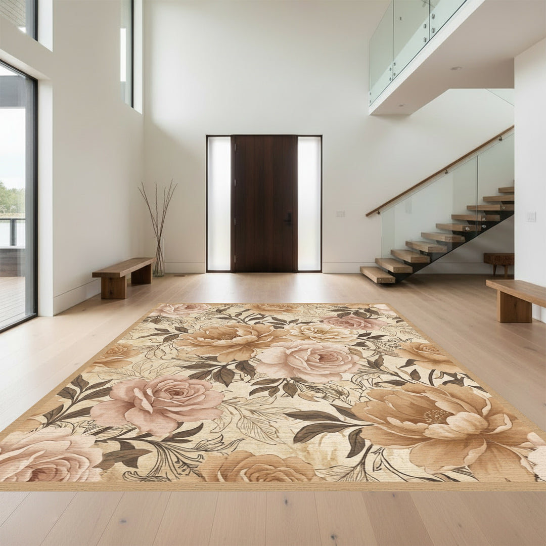 Vintage Beige Rose Garden Rug