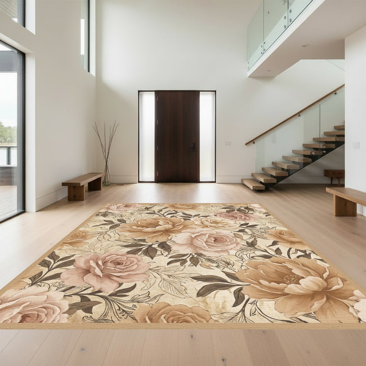 Vintage Beige Rose Garden Rug