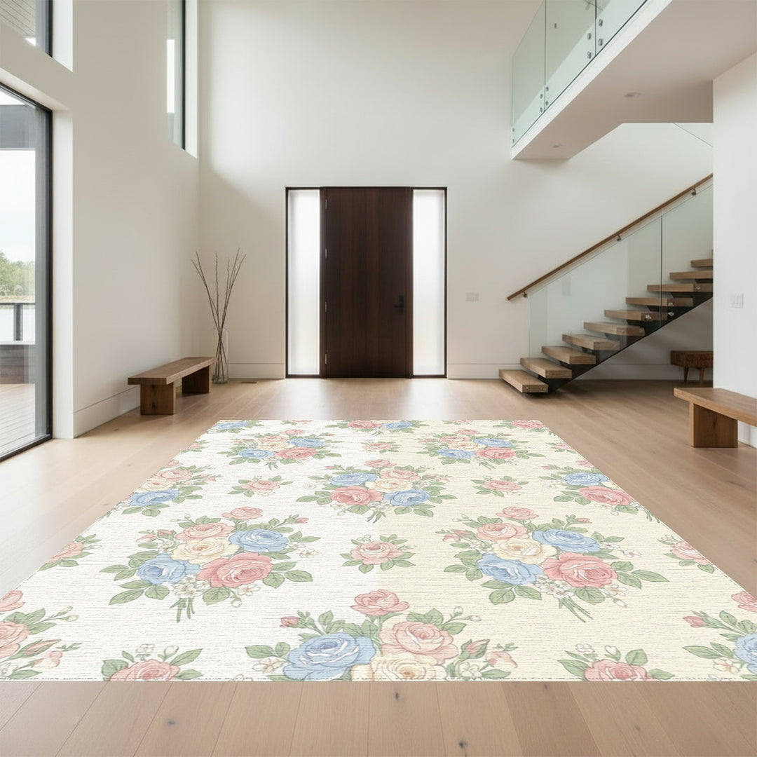 Soft Pastel Rose Bouquet Garden Rug