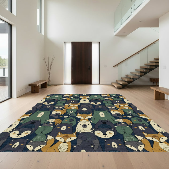 Woodland Creatures Autumn Folk Art Rug