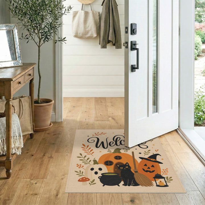 Halloween Welcome Pumpkin Cat Area Rug