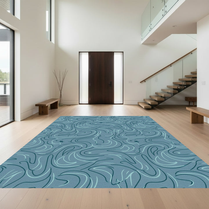 Deep Teal Swirl Starry Night Rug