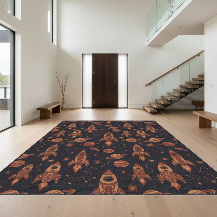 Retro Rocket Nebula Constellation Rug