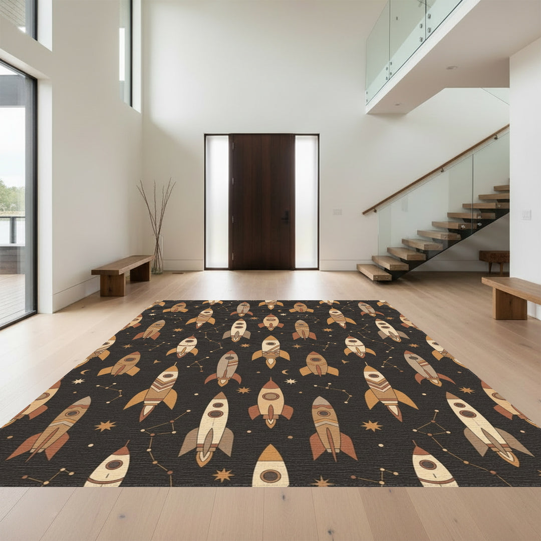 Space Rockets Constellation Earth Tones Rug