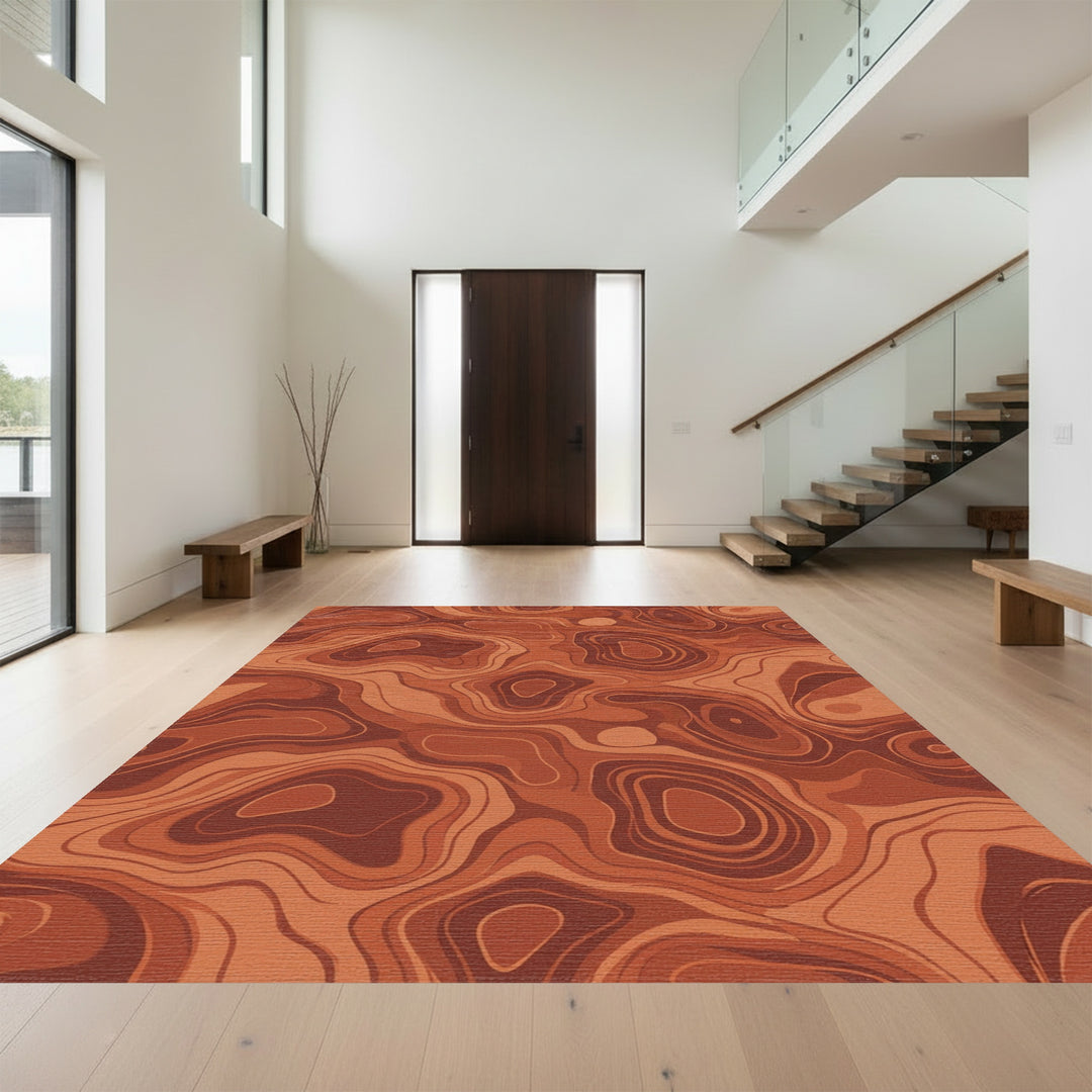 Terracotta Flow Topographic Contour Rug