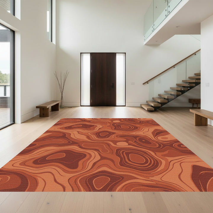 Terracotta Flow Topographic Contour Rug