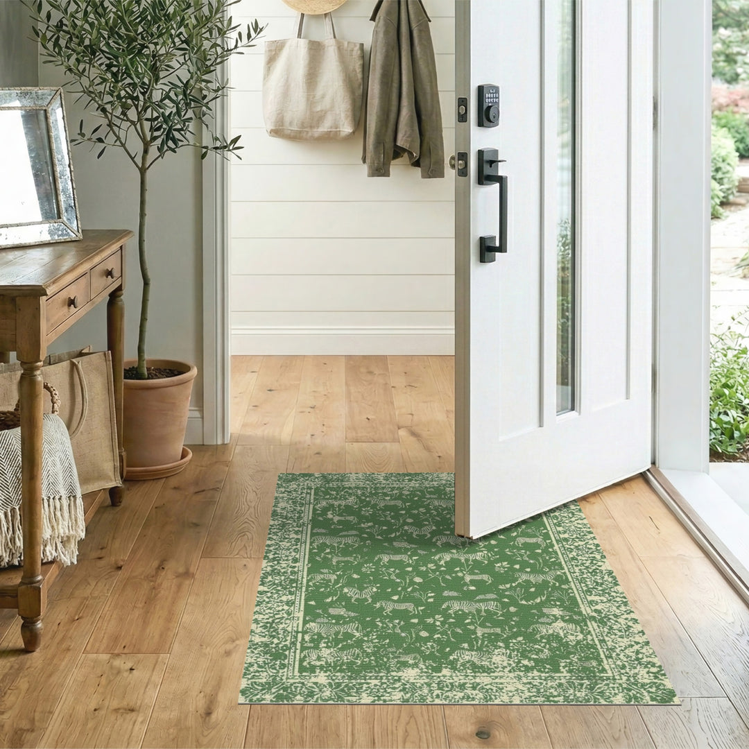Green Zebra Floral Area Rug