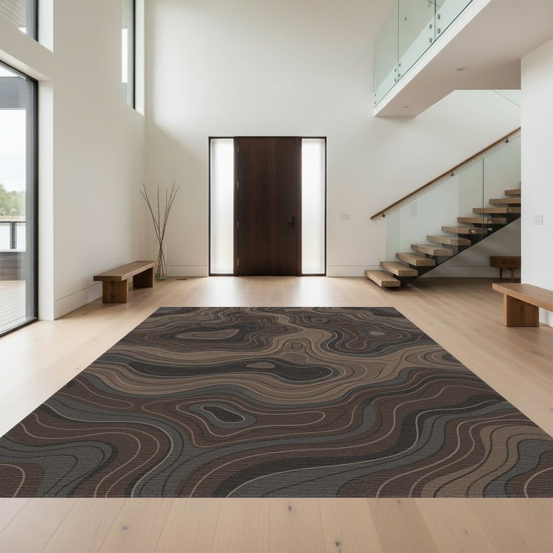 Earthy Topography Contour Lines Rug