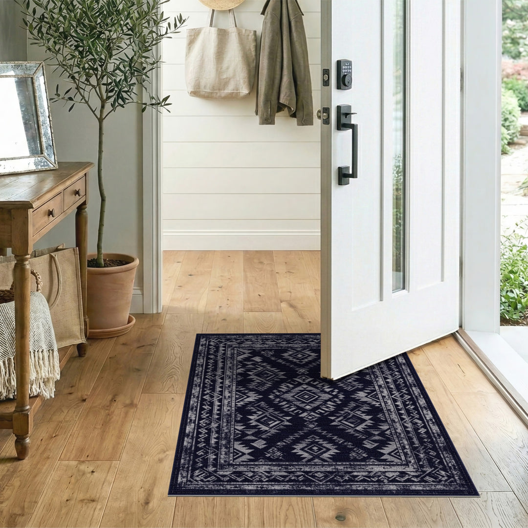 Black White Heritage Tribal Area Rug