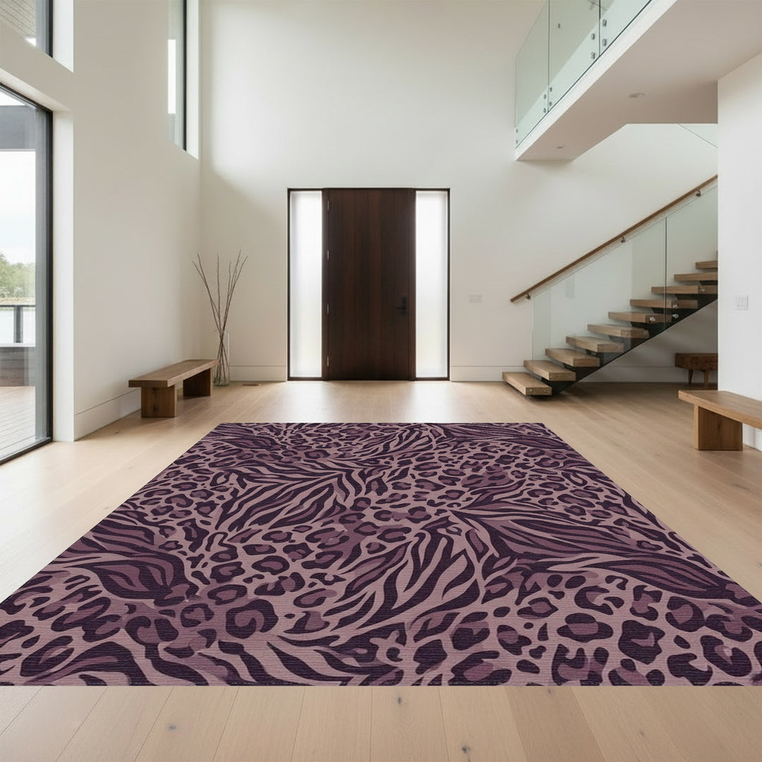Mauve Leopard Zebra Mix Blend Rug