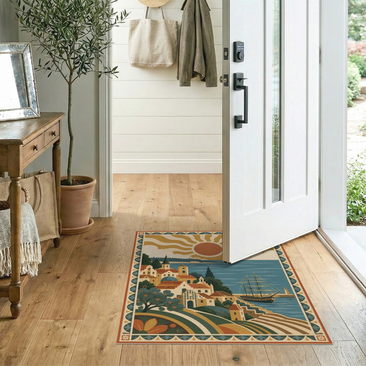 Coastal Mediterranean Harbor Area Rug
