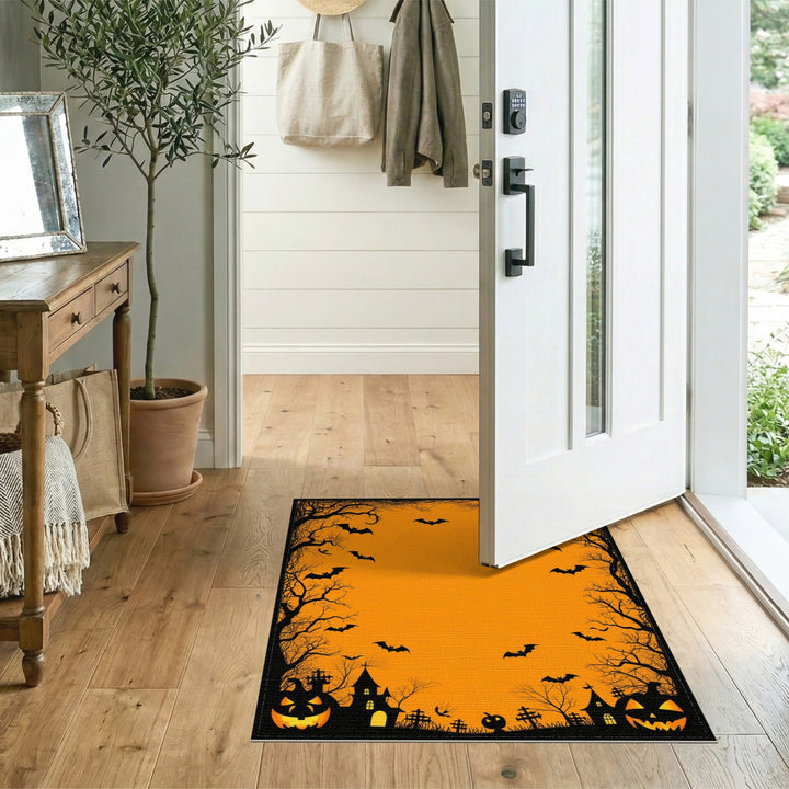 Spooky Halloween Orange Bat Area Rug