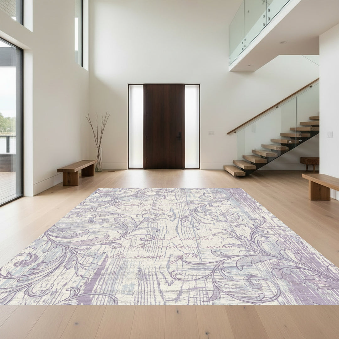 Vintage Lilac Script Wood Grain Rug