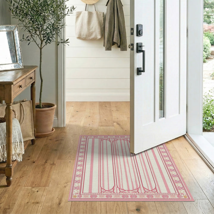 Pink Striped Floral Vintage Area Rug