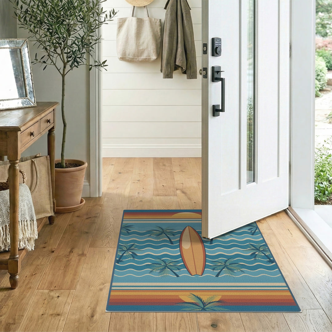 Retro Surfboard Coastal Area Rug