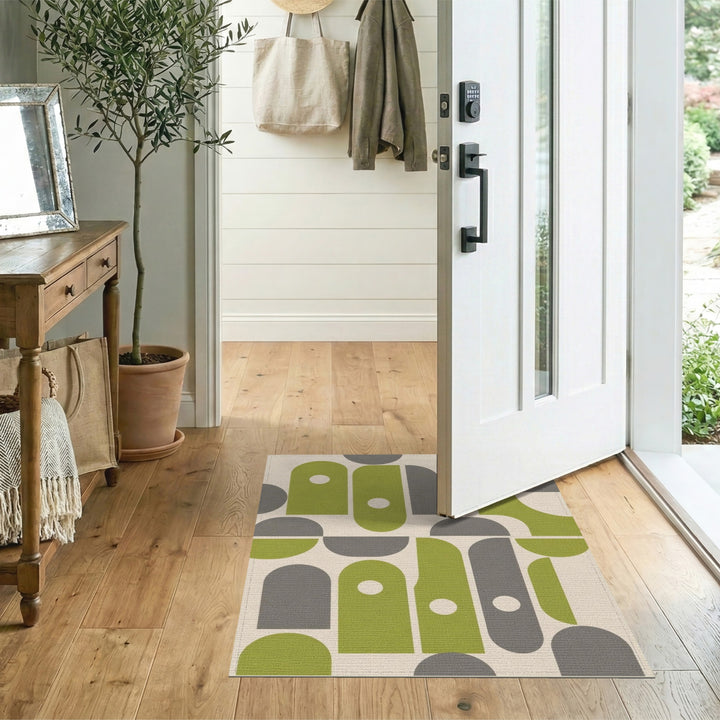 Green Geometric Green Area Rug