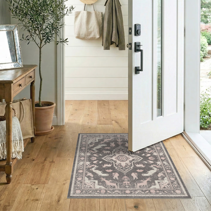 Pink Distressed Animal Motif Area Rug