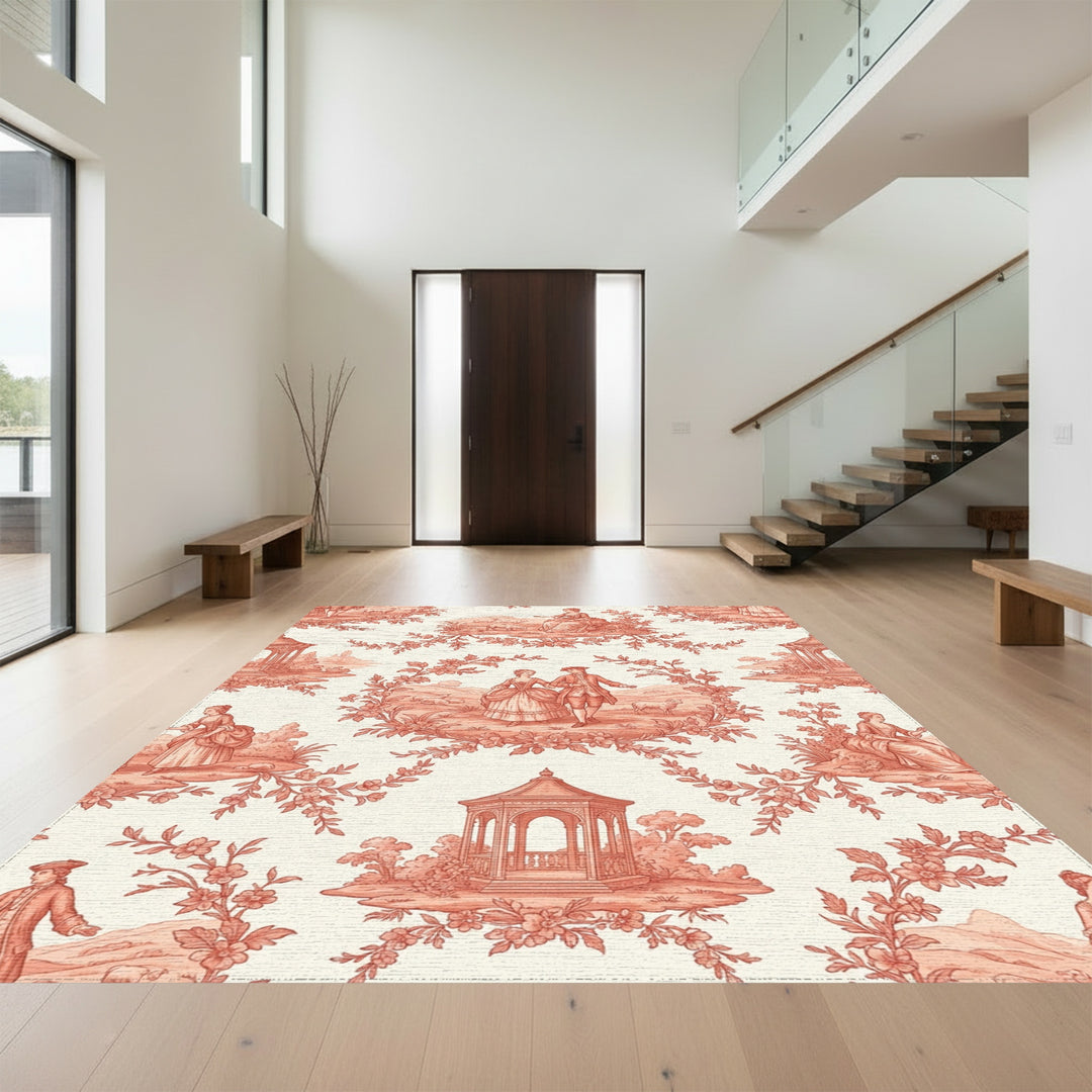 Coral Pastoral Scene Romance Rug