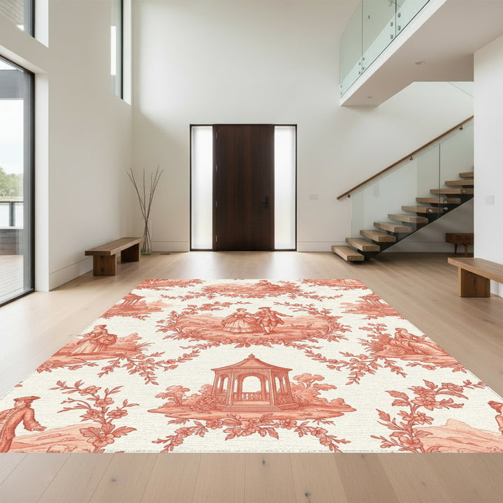 Coral Pastoral Scene Romance Rug